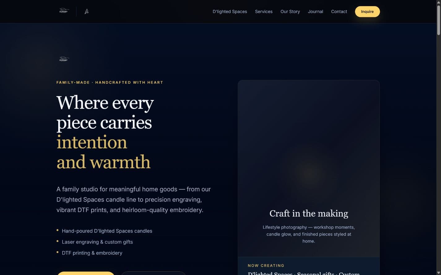 The Durrant Family Craft live interface preview